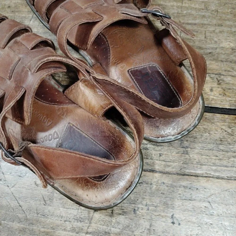 Born Mens Sz 12 Sandals Brown Leather Fisherman Shoes Buckle Strap